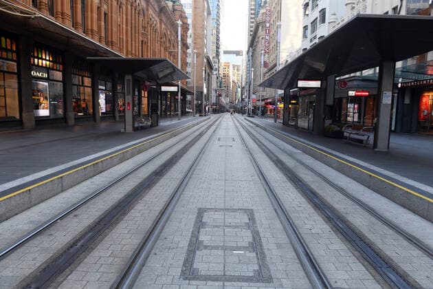 NSW CORONAVIRUS COVID19, A near empty George Street is seen in the central business district in Sydney, Wednesday, July 7, 2021. Media sources are reporting that the NSW government is to confirm the greater Sydney lockdown will be extended by a week as the state?s case numbers refuse to drop into the single digits. ( NO ARCHIVING, EDITORIAL USE ONLY, NO USE IN BOOKS WITHOUT CONSENT SYDNEY NSW AUSTRALIA  Copyright: xMICKxTSIKASx 20210707001555374529