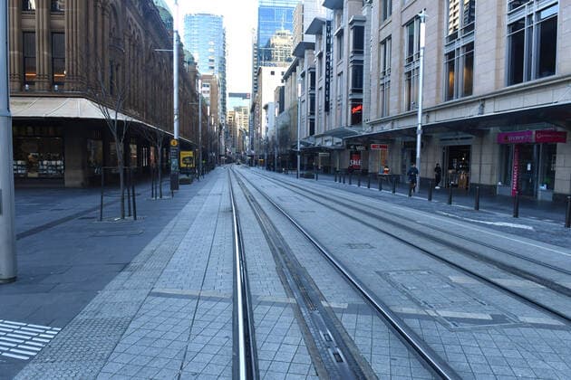 NSW CORONAVIRUS COVID19, A near empty George Street is seen in the central business district in Sydney, Wednesday, July 7, 2021. Media sources are reporting that the NSW government is to confirm the greater Sydney lockdown will be extended by a week as the state?s case numbers refuse to drop into the single digits. ( NO ARCHIVING, EDITORIAL USE ONLY, NO USE IN BOOKS WITHOUT CONSENT SYDNEY NSW AUSTRALIA  Copyright: xMICKxTSIKASx 20210707001555374974