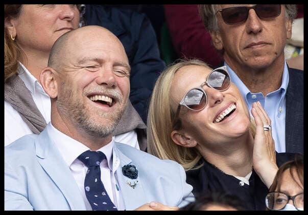 . 07 07 2021. London, United Kingdom. Mike and Zara Tindall watch the tennis on Centre Court on day nine of the Wimbledon Tennis Championships in London.  xStephenxLockx xi-Imagesx IIM-22370-0079