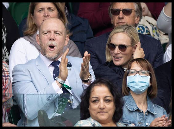 . 07 07 2021. London, United Kingdom. Mike and Zara Tindall watch the tennis on Centre Court on day nine of the Wimbledon Tennis Championships in London.  xStephenxLockx xi-Imagesx IIM-22370-0084
