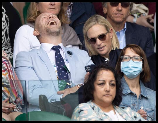. 07 07 2021. London, United Kingdom. Mike and Zara Tindall watch the tennis on Centre Court on day nine of the Wimbledon Tennis Championships in London.  xStephenxLockx xi-Imagesx IIM-22370-0085