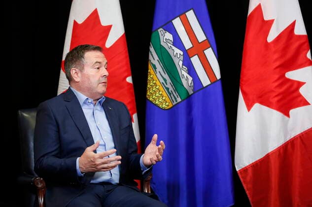 July 7, 2021, Calgary, ab, Canada: Alberta Premier Jason Kenney speaks as he meets with Prime Minister Justin Trudeau, not shown, in Calgary, Alta., Wednesday, July 7, 2021. Calgary Canada - ZUMAc35_ 20210707_zaf_c35_011 Copyright: xJeffxMcintoshx