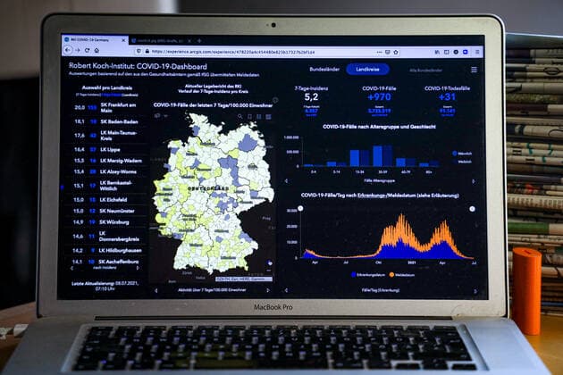 Coronavirus in Germany Covid 19 Dashboard of the Robert Koch Institute 08 07 2021 Robert Koch Institute 7 days Incidence 5.2 7 days Number of cases 4 357 COVID 19 Cases 3 733 519 Addition by 970 compared to previous day COVID 19 Deaths 91 141 Addition by 31 compared to previous day