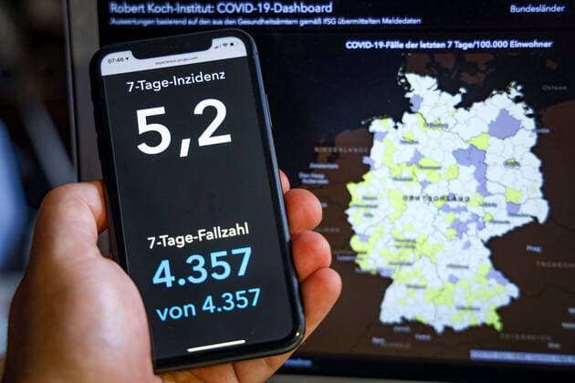 Coronavirus in Germany Covid 19 Dashboard of the Robert Koch Institute 08 07 2021 Robert Koch Institute 7 days Incidence 5.2 7 days Number of cases 4 357 COVID 19 Cases 3 733 519 Addition by 970 compared to previous day COVID 19 Deaths 91 141 Addition by 31 compared to previous day