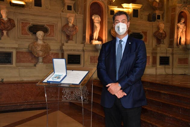 Dr Markus Söder Bavarian Prime Minister Award of the Bavarian Order of Merit 2021 Honour, Award Antiquarium Residenz Munich 08 July 2021