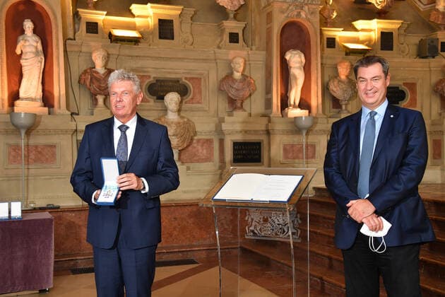 Dieter Reiter Lord Mayor of Munich and Dr Markus Söder Bavarian Prime Minister Award of the Bavarian Order of Merit 2021 Honour, Award Antiquarium Residenz Munich 08 July 2021