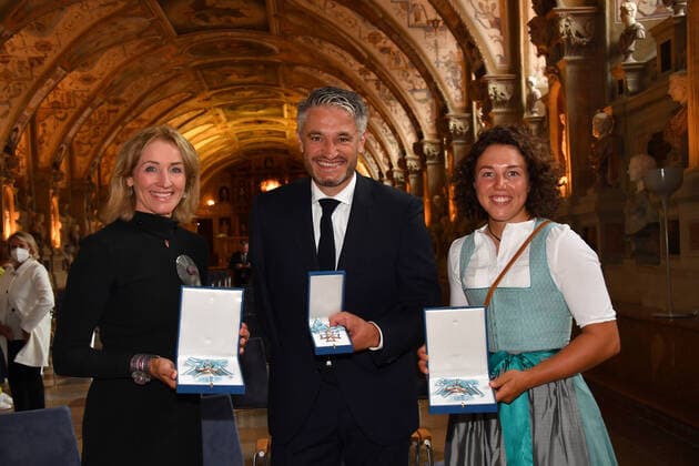 Michaela Gerg, Gerd Schönfelder and Laura Dahlmeier Award of the Bavarian Order of Merit 2021 Honour, Award Antiquarium Residenz Munich 08 July 2021
