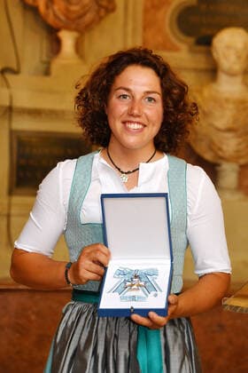 Laura Dahlmeier, the former Olympic champion in biathlon and laureate at the award ceremony of the Bavarian Order of Merit on 8 7 2021 in Munich Award ceremony of the Bavarian Order of Merit 2021 inj Munich