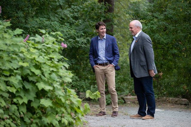 July 8, 2021, Coquitlam, BC, Canada: Prime Minister Justin Trudeau, left, and B.C. Premier John Horgan arrive for an announcement and news conference at Lafarge Lake Park, in Coquitlam, B.C., on Thursday, July 8, 2021. Coquitlam Canada - ZUMAc35_ 20210708_zaf_c35_038 Copyright: xDarrylxDyckx