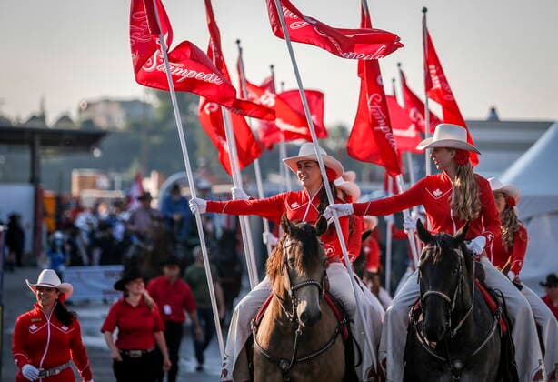 July 9, 2021, Calgary, ab, Canada: Stampede show riders during the Calgary Stampede parade in Calgary, Alta., Friday, July 9, 2021. Calgary Canada  - ZUMAc35_ 20210709_zaf_c35_008 Copyright: xJeffxMcintoshx