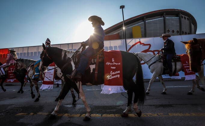 July 9, 2021, Calgary, ab, Canada: Alberta Premier Jason Kenney rides in the Calgary Stampede parade in Calgary, Alta., Friday, July 9, 2021. Calgary Canada  - ZUMAc35_ 20210709_zaf_c35_012 Copyright: xJeffxMcintoshx