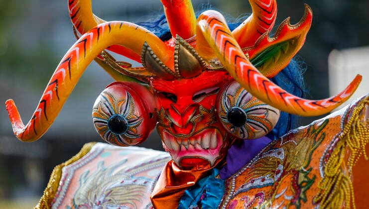 July 9, 2021, Calgary, ab, Canada: A Peruvian man wears a traditional costume during the Calgary Stampede parade in Calgary, Alta., Friday, July 9, 2021. Calgary Canada  - ZUMAc35_ 20210709_zaf_c35_017 Copyright: xJeffxMcintoshx