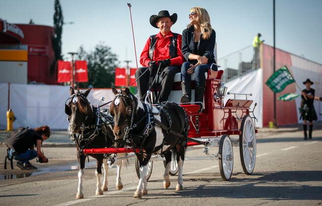 July 9, 2021, Calgary, ab, Canada: Miniature horses pull a wagon during the Calgary Stampede parade in Calgary, Alta., Friday, July 9, 2021. Calgary Canada  - ZUMAc35_ 20210709_zaf_c35_022 Copyright: xJeffxMcintoshx