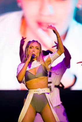 July 8, 2021, Valencia, Spain: Ana Mena performs on stage during the Big Sound Festival..Ana Mena Rojas (born February 25, 1997) is a Spanish singer and actress. In 2010 Ana Mena participated in Disney s musical reality show My Camp Rock 2 , ending up as the winner..First edition of the urban music festival Big Sound Festival held in Estadi Ciutat de Valencia, Spain. Valencia Spain - ZUMAs197 20210709_zaa_s197_007 Copyright: xXiscoxNavarrox