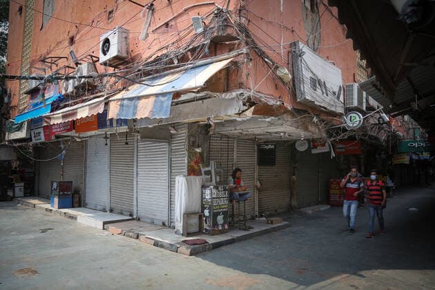 NEW DELHI, INDIA JULY 10: A deserted view of Gaffar Market after the Delhi Disaster Management Authority (DDMA) on Friday ordered temporary closure of Gaffar Market and Naiwala Market in central Delhi?s Karol Bagh -- popular for car accessories and electronic gadgets -- for at least two days, citing violation of Covid-19 regulations, on July 10, 2021 in New Delhi, India. In the last 10 days, the authorities have similarly cracked down on at least nine such popular markets in the city, including the Lajpat Nagar Central Market and Laxmi Nagar market. (Photo by Sanchit Khanna Hindustan Times ) Two Karol Bagh Markets Temporarily Closed Over Violation Of Covid Norms