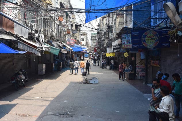 NEW DELHI, INDIA ? JULY 10: A deserted view of Gaffar Market after the Delhi Disaster Management Authority (DDMA) on Friday ordered temporary closure of Gaffar Market and Naiwala Market in central Delhi?s Karol Bagh -- popular for car accessories and electronic gadgets -- for at least two days, citing violation of Covid-19 regulations, on July 10, 2021 in New Delhi, India. In the last 10 days, the authorities have similarly cracked down on at least nine such popular markets in the city, including the Lajpat Nagar Central Market and Laxmi Nagar market. (Photo by Sonu Mehta Hindustan Times ) Two Karol Bagh Markets Temporarily Closed Over Violation Of Covid Norms