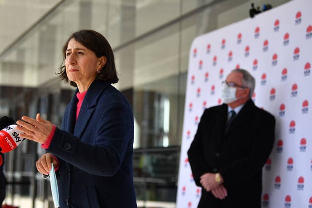 GLADYS BEREJIKLIAN COVID19 PRESSER, NSW Premier Gladys Berejiklian speaks to the media during a press conference in Sydney, Sunday, July 11, 2021. ( NO ARCHIVING, EDITORIAL USE ONLY, NO USE IN BOOKS WITHOUT CONSENT SYDNEY NSW AUSTRALIA  Copyright: xJOELxCARRETTx 20210711001556407882