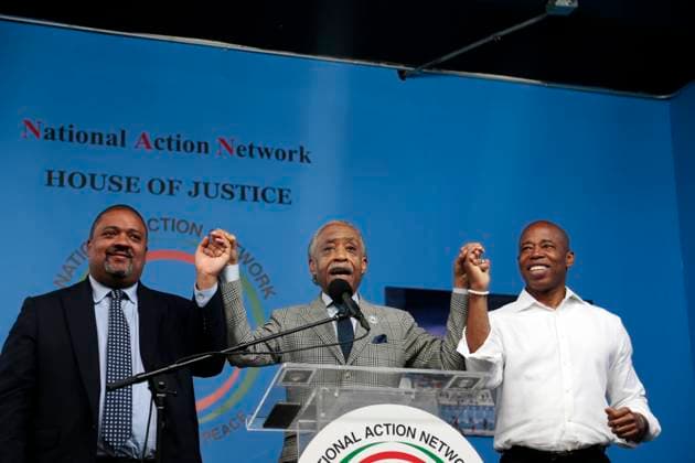 HARLEM NEW YORK- JULY 10: New York City Democratic Mayoral Candidate Eric Adams and Manhattan District Attorney General Democratic Candidate Alvin Braggs visit Rev. Al Sharpton,President & CEO, National Action Network (NAN) on July 10, 2021 in the Harlem section of New York City. Photo Copyright: xmpi43 MediaPunchx
