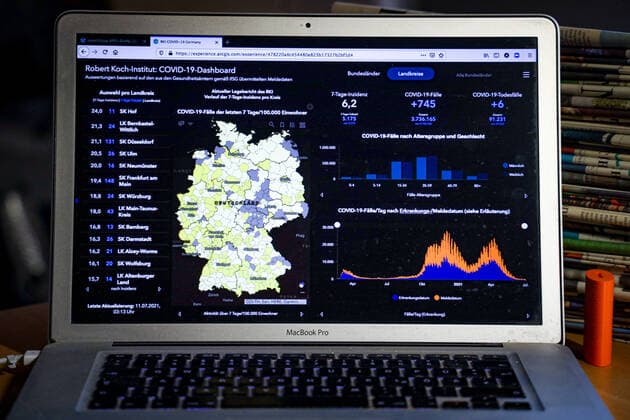 Coronavirus in Germany Covid 19 Dashboard of the Robert Koch Institute 11 07 2021 Robert Koch Institute 7 days Incidence 6.20 7 days Number of cases 5 175 COVID 19 cases 3 736 165 Addition of 745 compared to the previous day COVID 19 deaths 91 231 Addition of 6 compared to the previous day