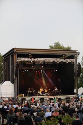 Alexander Scheer, Andreas Dresen and band at a concert at the Waschhaus in Potsdam, 11 July 2021 Waschhaus Open Air
