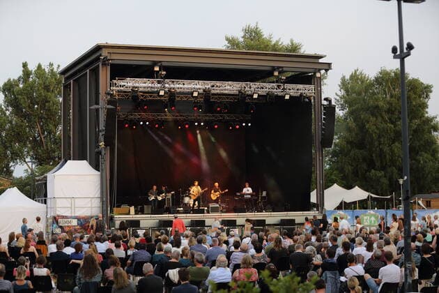 Alexander Scheer, Andreas Dresen and band at a concert at the Waschhaus in Potsdam, 11 July 2021 Waschhaus Open Air