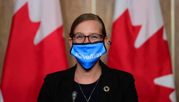 July 12, 2021, Ottawa, on, Canada: Karina Gould, Minister of International Development, holds a press conference in Ottawa on Monday, July 12, 2021, regarding Canadaâ€⠢s support for vaccination efforts in developing countries, humanitarian and conflict situations. Ottawa Canada - ZUMAc35_ 20210712_zaf_c35_006 Copyright: xSeanxKilpatrickx