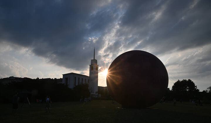A giant inflatable model of the planet Mars is exhibited by the Brno Observatory and Planetarium on the Cow Mountain in Brno, Czech Republic, on July 12, 2021. (CTKxPhoto IgorxZehl) CTKPhotoP2021071208835  zeh
