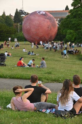 A giant inflatable model of the planet Mars is exhibited by the Brno Observatory and Planetarium on the Cow Mountain in Brno, Czech Republic, on July 12, 2021. (CTKxPhoto IgorxZehl) CTKPhotoP2021071209119  zeh