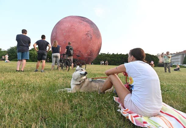 A giant inflatable model of the planet Mars is exhibited by the Brno Observatory and Planetarium on the Cow Mountain in Brno, Czech Republic, on July 12, 2021. (CTKxPhoto IgorxZehl) CTKPhotoP2021071209122  zeh