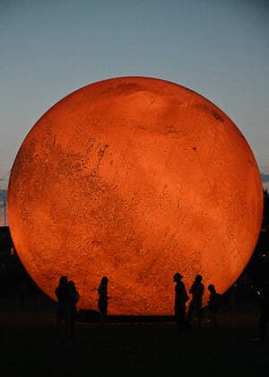 A giant inflatable model of the planet Mars is exhibited by the Brno Observatory and Planetarium on the Cow Mountain in Brno, Czech Republic, on July 12, 2021. (CTKxPhoto IgorxZehl) CTKPhotoP2021071209626  zeh