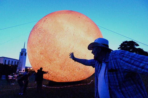 A giant inflatable model of the planet Mars is exhibited by the Brno Observatory and Planetarium on the Cow Mountain in Brno, Czech Republic, on July 12, 2021. (CTKxPhoto IgorxZehl) CTKPhotoP2021071209629  zeh
