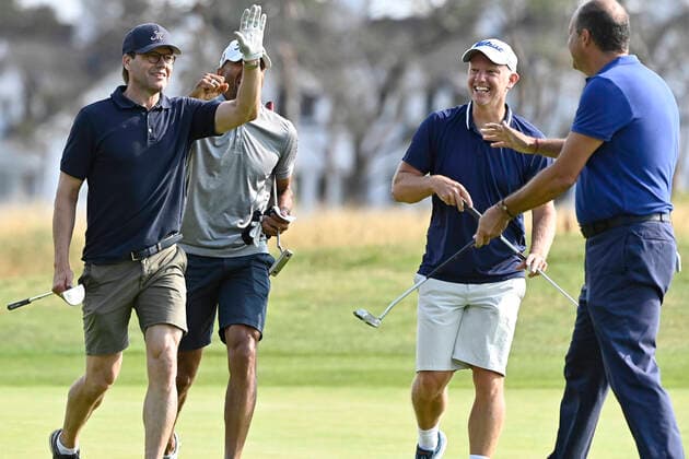 Prince Daniel playing golf together with Stephan Rimér, former tennis professional Thomas Johansson and Fabrice Pastor during the annual Victoria Golf during the annual Victoria Golf at Ekerum golf course, Borgholm, Oland, Sweden, July 13, 2021 BORGHOLM Sweden ttexport x62360x,  Copyright: xMikaelxFritzon TTx VICTORIA GOLF TOURNAMENT 2021
