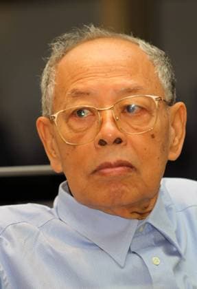 Ieng Sary (born October 24, 1924) was a powerful figure in the Khmer Rouge. He was the Deputy Prime Minister and Foreign Minister of Democratic Kampuchea from 1975 to 1979 and held several senior positions in the Khmer Rouge until his defection to the government in 1996. Of Khmer ancestry on his father s side, and Chinese ancestry on his mother s, Ieng Sary was born in Chau Thanh, Tra Vinh province, southern Vietnam. Sary changed his name from the Vietnamese Kim Trang when he joined the Khmer Rouge. Ieng Sary was arrested on November 12, 2007 in Phnom Penh on an arrest warrant from the Cambodia Tribunal for war crimes and crimes against humanity. His wife, Ieng Thirith, was also arrested for crimes against humanity. On 16 December 2009, the xSupplier:xCPAxMediaxCo.xLtd.x Copyright: xx