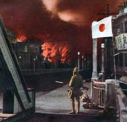 The Second Sino-Japanese War (July 7, 1937 September 9, 1945) was a military conflict fought primarily between the Republic of China and the Empire of Japan. After the Japanese attack on Pearl Harbor, the war merged into the greater conflict of World War II as a major front of what is broadly known as the Pacific War. Although the two countries had fought intermittently since 1931, total war started in earnest in 1937 and ended only with the surrender of Japan in 1945.<br ><br > The war was the result of a decades-long Japanese imperialist policy aiming to dominate China politically and militarily and to secure its vast raw material reserves and other economic resources, particularly food and labour. Before 1937, China and Japan fought xSupplier:xCPAxMediaxCo.xLtd.x Copyright: xx