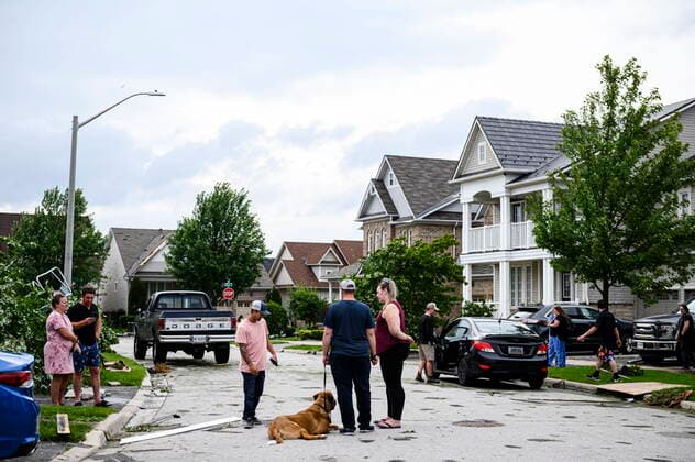July 15, 2021, Barrie, on, Canada: Local residents examine the damage caused by a tornado, in Barrie, Ont., on Thursday, July 15, 2021. Barrie Canada  - ZUMAc35_ 20210715_zaf_c35_076 Copyright: xChristopherxKatsarovx