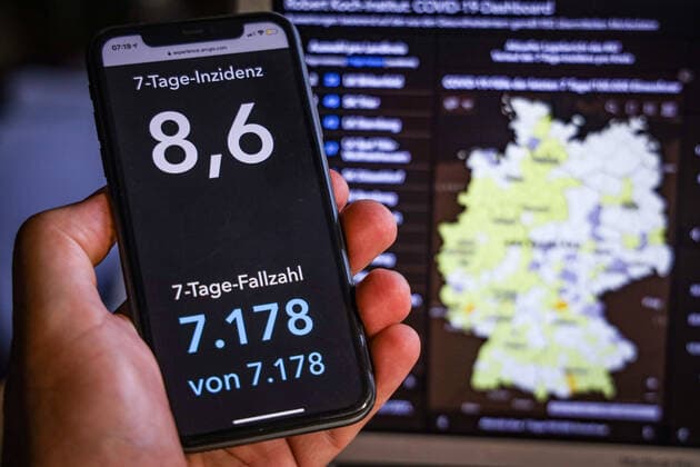 Coronavirus in Germany Covid 19 Dashboard of the Robert Koch Institute 16 07 2021 Robert Koch Institute 7 days Incidence 8.6 7 days Number of cases 7 178 COVID 19 cases 3 741 781 Addition of 1 456 compared to the previous day COVID 19 deaths 91 337 Addition of 18 compared to the previous day