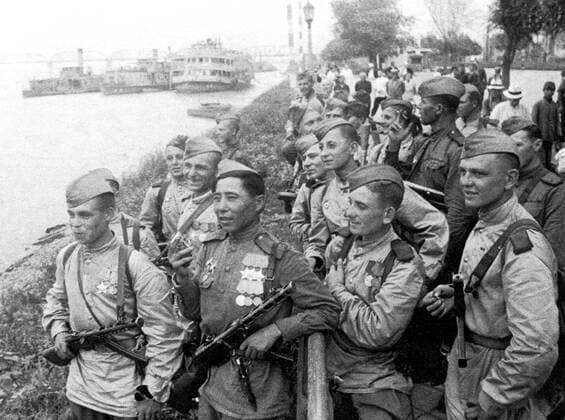 The Manchurian Strategic Offensive Operation began on 9 August 1945 with the Soviet invasion of the Japanese puppet state of Manchukuo. It was the last campaign of the Second World War, and the largest of the 1945 Soviet Japanese War which resumed hostilities between the Soviet Union and the Empire of Japan after almost six years of peace.<br ><br > Temporary Soviet gains on the continent were Manchukuo, Inner Mongolia and northern Korea. The Soviet entry into the war and the defeat of the Kwantung Army was a significant factor in the Japanese government s decision to surrender. China USSR: Soviet troops by the Songhua River in Harbin, China, August-September 1945 xSupplier:xCPAxMediaxCo.xLtd.x Copyright: xx