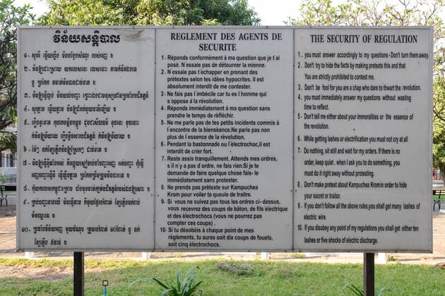 The Tuol Sleng Genocide Museum is a museum in Phnom Penh, the capital of Cambodia. The site is a former high school which was used as the notorious Security Prison 21 (S-21) by the Khmer Rouge communist regime from its rise to power in 1975 to its fall in 1979. Tuol Sleng means Hill of the Poisonous Trees or Strychnine Hill .<br ><br > The Khmer Rouge, or Communist Party of Kampuchea, ruled Cambodia from 1975 to 1979, led by Pol Pot, Nuon Chea, Ieng Sary, Son Sen and Khieu Samphan. It is remembered primarily for its brutality and policy of social engineering which resulted in millions of deaths. Its attempts at agricultural reform led to widespread famine, while its insistence on absolute self-sufficiency, even in the supply of medicine xCPAxMediaxCo.xLtd.x Copyright: xOliverxHargreavex