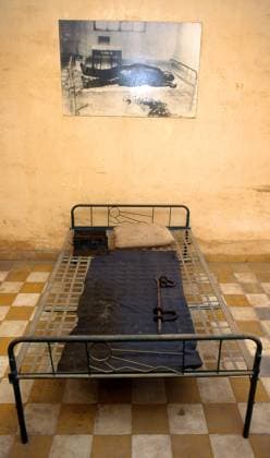 Located in Phnom Penh, the capital of Cambodia, Tuol Sleng is a former high school which was used as the notorious Security Prison 21 (S-21) by the Khmer Rouge communist regime from its rise to power in 1975 to its fall in 1979. An estimated 17,000 Cambodians, including a great number of women and children, were tortured at S-21 into giving confessions and naming accomplices for so-called crimes against the state. Many of the Khmer Rouge™s own cadres were killed at Tuol Sleng after being purged from the Communist Party. Only seven persons are known to have survived S-21. Tuol Sleng means Hill of the Poisonous Trees or Strychnine Hill . The site is now the Tuol Sleng Genocide Museum. Cambodia: Torture room in the Tuol Sleng Museum of Ge xCPAxMediaxCo.xLtd.x Copyright: xDavidxHenleyx
