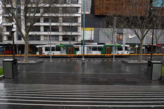 VIC COVID19 LOCKDOWN, An empty street scene is seen in Melbourne, Saturday, July 17, 2021. Victoria is in day two of its latest COVID-19 lockdown as health authorities race to keep up with fleeting transmission of the virus. ( NO ARCHIVING, EDITORIAL USE ONLY, NO USE IN BOOKS WITHOUT CONSENT MELBOURNE VIC AUSTRALIA  Copyright: xJAMESxROSSx 20210717001557886360