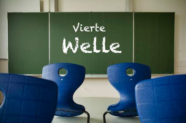 Board with inscription FOURTH WAVE, classroom, Corona crisis, Germany, Europe Copyright: imageBROKER/MichaelxWeber iblimw06970221.jpg