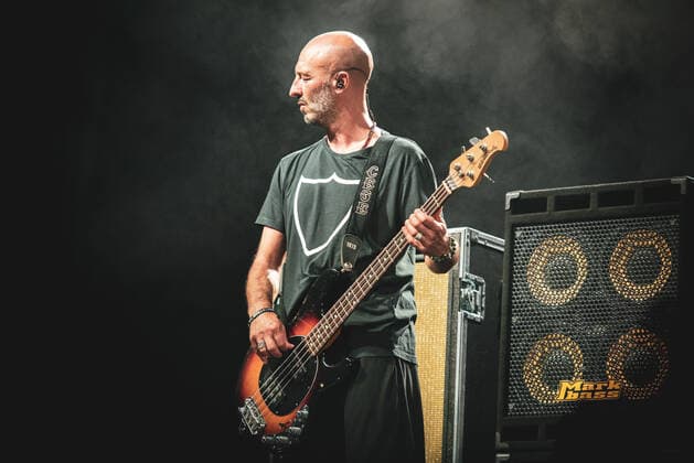 Subsonica Konzert beim Flowers Festival in Collegno Italy: Subsonica 2021 FLOWERS FESTIVAL, COLLEGNO, ITALY JULY 17TH: Luca Vicio Vicini, bassist of the Italian rock pop band Subsonica, performing live on stage for the band s first summer 2021 tour concert. FOR EDITORIAL USE ONLY - Alessandro Bosio Collegno Torino Italy Copyright: AlessandroxBosio