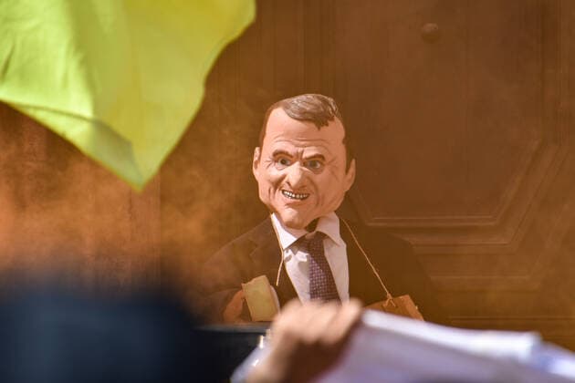 July 17, 2021, Marseille, France: A protester is seen wearing a mask of an aged French President Emmanuel Macron during the demonstration against the health pass in Marseille..More than 4,000 people in Marseille demonstrated against a health pass that French President Emmanuel Macron announced among the new anti-Covid 19 measures which will be necessary to be frequenting cafÃ terraces, restaurants, cinemas, theatres and other culture and leisure activities to help contain the spread of the Covid-19 virus. Marseille France - ZUMAs197 20210717_zaa_s197_460 Copyright: xGerardxBottinox