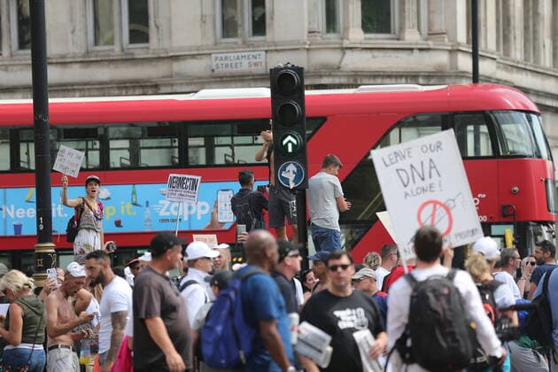 . 19 07 2021. London, United Kingdom. Anti Lockdown Protest. Covid deniers and other conspiracy theorists groups stage protest, Westminster.  xMartynxWheatleyx xi-Imagesx IIM-22428-0006