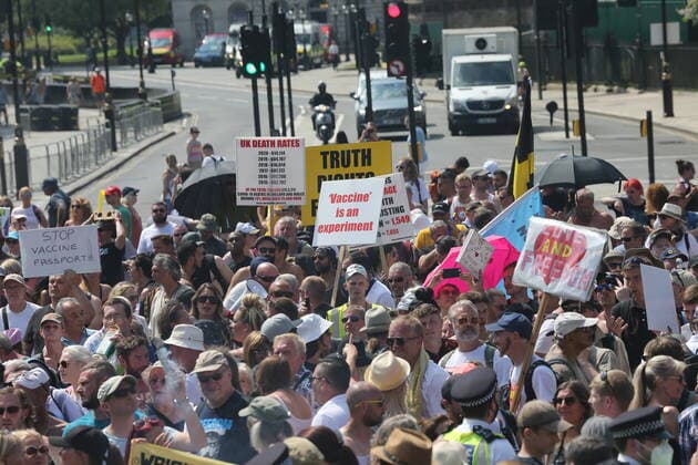 . 19 07 2021. London, United Kingdom. Anti Lockdown Protest. Covid deniers and other conspiracy theorists groups stage protest, Westminster.  xMartynxWheatleyx xi-Imagesx IIM-22428-0010