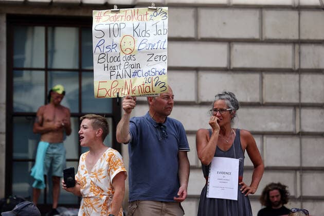 July 19, 2021, London, England, United Kingdom: Anti-lockdown and anti-vaccine protesters stage a demonstration in central London. Almost all coronavirus restrictions including social distancing and mask wearing are lifted in England from today onwards. The final stage of lockdown lifting acmes as countryÃ¢â‚¬â ¢s Health Secretary Sajid Javid tested positive for coronavirus and Prime Minister Boris Johnson and Chancellor RIshi Sunak pinged by NHS app and. Started self-isolation. London United Kingdom - ZUMAs262 20210719_zip_s262_130 Copyright: xTayfunxSalcix