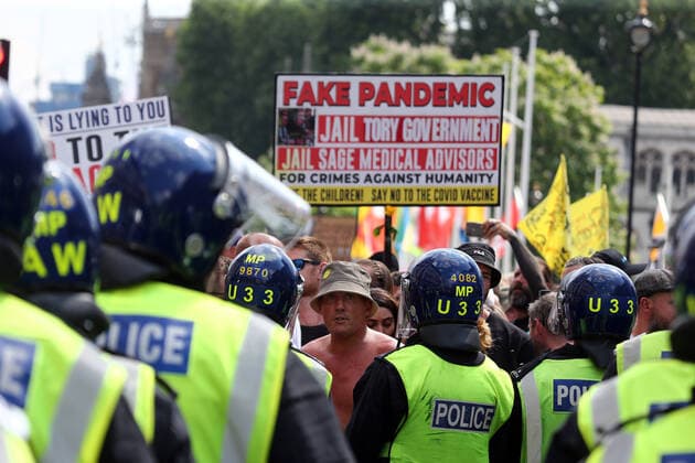July 19, 2021, London, England, United Kingdom: Anti-lockdown and anti-vaccine protesters stage a demonstration in central London. Almost all coronavirus restrictions including social distancing and mask wearing are lifted in England from today onwards. The final stage of lockdown lifting acmes as countryÃ¢â‚¬â ¢s Health Secretary Sajid Javid tested positive for coronavirus and Prime Minister Boris Johnson and Chancellor RIshi Sunak pinged by NHS app and. Started self-isolation. London United Kingdom - ZUMAs262 20210719_zip_s262_138 Copyright: xTayfunxSalcix