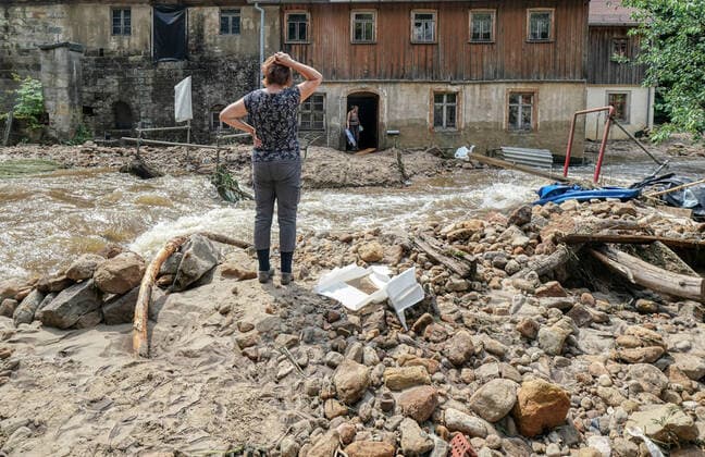 Flood damage in Saxon Switzerland Severe destruction caused by flooding after the level of the Krippenbach in the village of Krippen in Saxon Switzerland swelled massively, sweeping everything away with it.