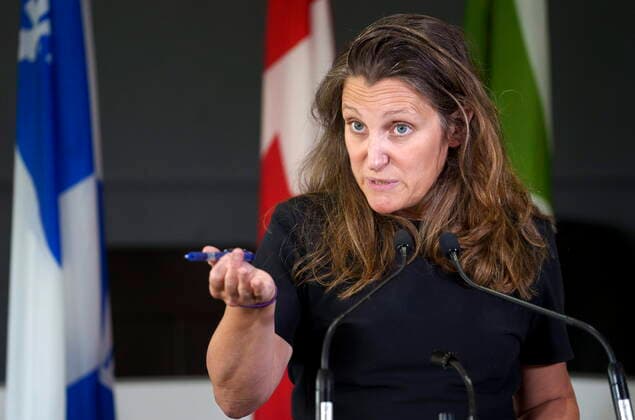 July 19, 2021, BOISBRIAND, PQ, Canada: Finance Minister Chrystia Freeland responds to a question during a news conference in Boisbriand, Que. on Monday, July 19, 2021. BOISBRIAND Canada  - ZUMAc35_ 20210719_zaf_c35_003 Copyright: xPaulxChiassonx
