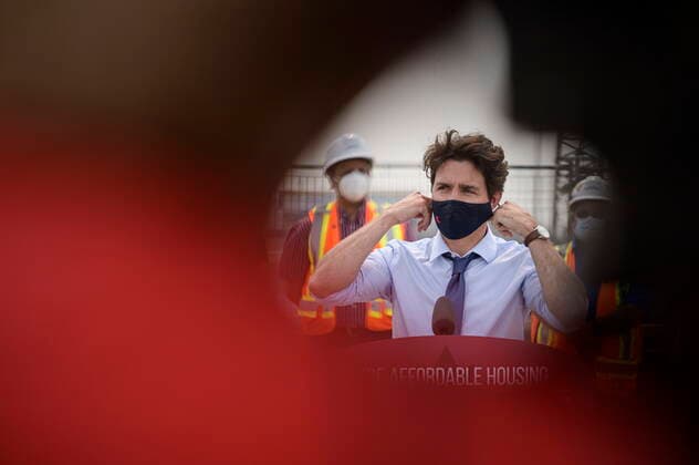 July 19, 2021, Brampton, on, Canada: Prime Minister Justin Trudeau, is photographed at a press conference in Brampton, Ont., on Monday, July 19, 2021. Brampton Canada  - ZUMAc35_ 20210719_zaf_c35_019 Copyright: xChristopherxKatsarovx